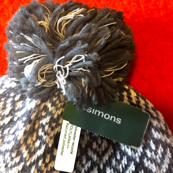 Eco-friendly gray and white Nordic wool blend jacquard pompom tuque hat NWT - Picture 4 of 8